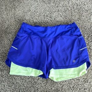 Athleta Womens Shorts Blue Green Ready Set 2-In-1 Running Drawstring